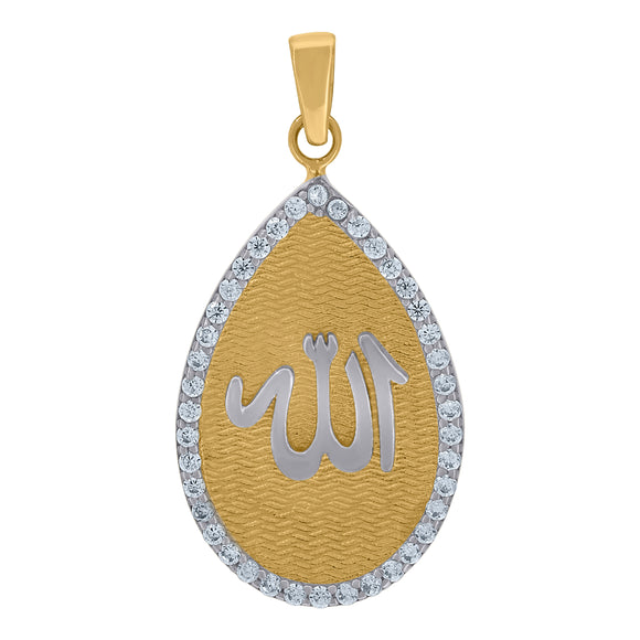 14kt Two-tone Gold Unisex Cubic Zirconia Textured Allah Religious Charm Pendant