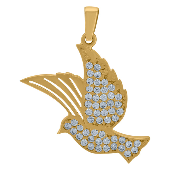 14kt Yellow Gold Women Cubic Zirconia Polished Finish Dove Charm Pendant
