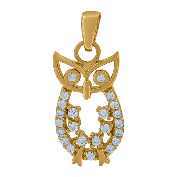14kt Yellow Gold Womens Cubic Zirconia Owl Charm Pendant