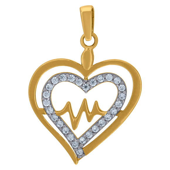 14kt Two-tone Gold Womens Cubic Zirconia Double Heart Heartbeat Charm Pendant