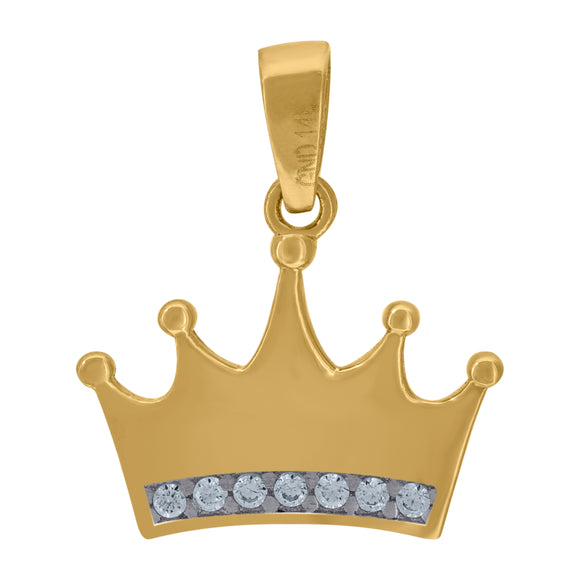 14kt Two-tone Gold Womens Cubic Zirconia Crown Charm Fashion Pendant
