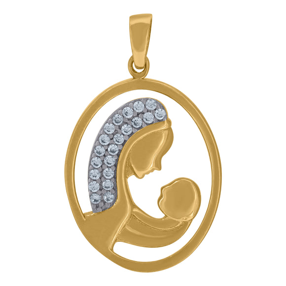 14kt Two-tone Gold Womens Cubic Zirconia Mother And Child Charm Pendant
