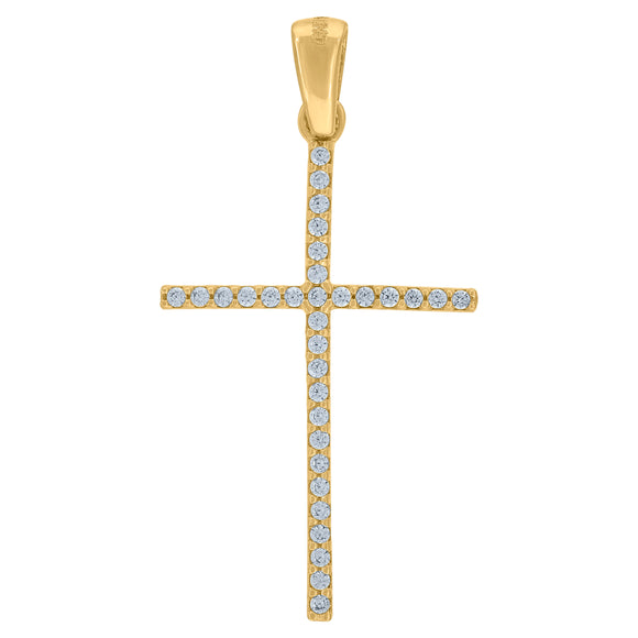 14kt Yellow Gold Unisex Cubic Zirconia Cross Religious Charm Pendant
