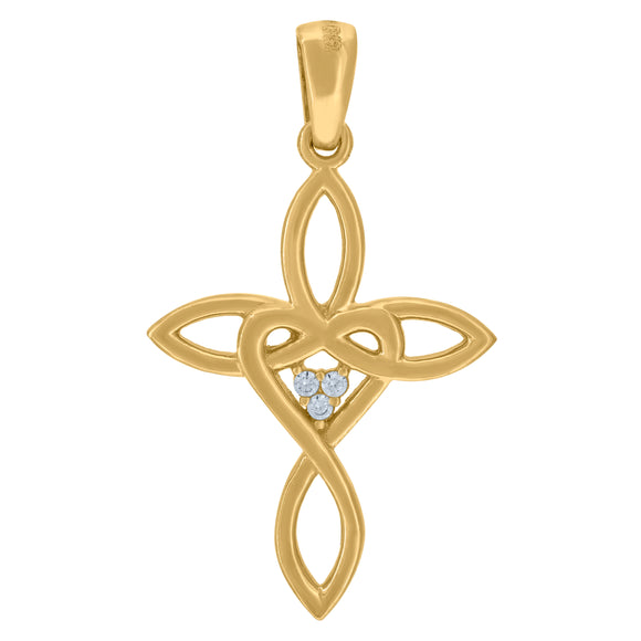 14kt Yellow Gold Womens Cubic Zirconia Infinity Heart Cross Religious Charm Pendant