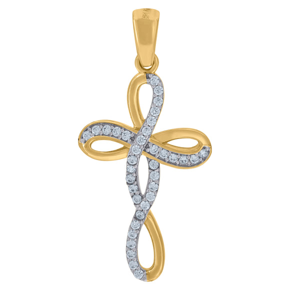 14kt Two-tone Gold Womens Cubic Zirconia Infinity Cross Religious Charm Pendant