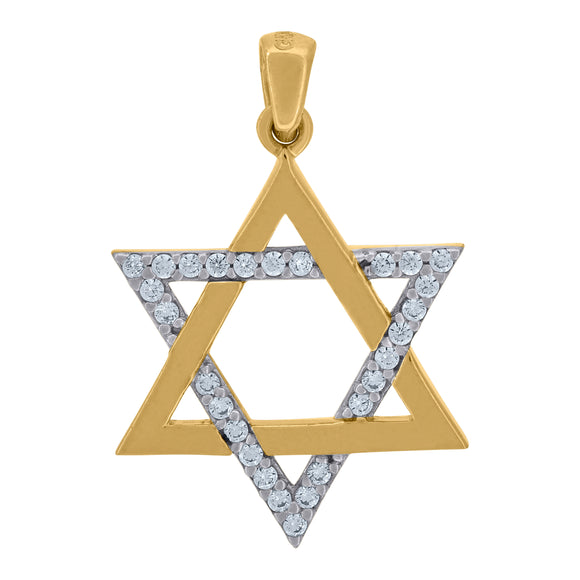 14kt Two-tone Gold Womens Cubic Zirconia David Of Star Charm Pendant