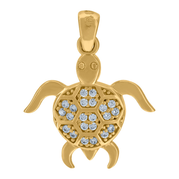 14kt Yellow Gold Womens Cubic Zirconia Sea Turtle Charm Pendant