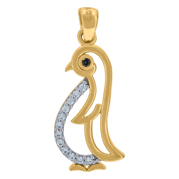 14kt Two-tone Gold Womens Black Cubic Zirconia Penguin Charm Pendant