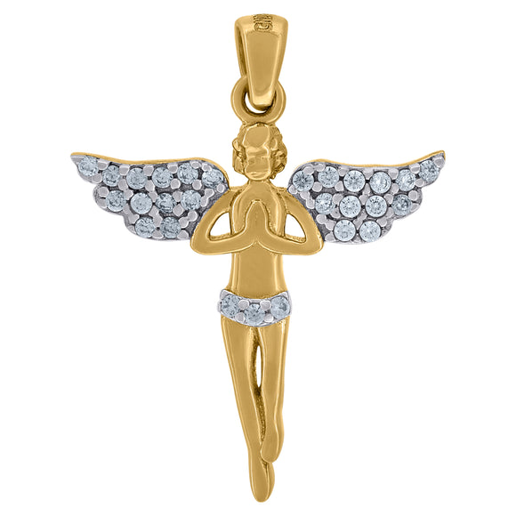 14kt Two-tone Gold Womens Cubic Zirconia Praying Angel Charm Pendant