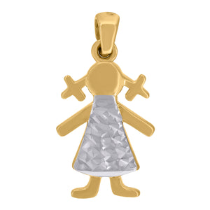 14kt Two-tone Gold Baby Diamond-cut Polished Finish Girl Charm Baby Pendant