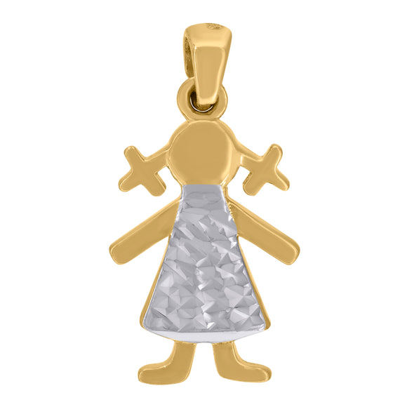 14kt Two-tone Gold Baby Diamond-cut Polished Finish Girl Charm Baby Pendant