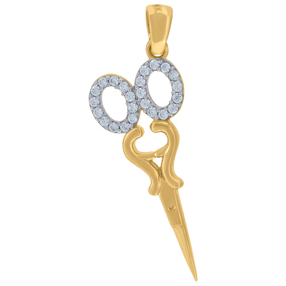14kt Two-tone Gold Womens Cubic Zirconia Scissor Charm Pendant