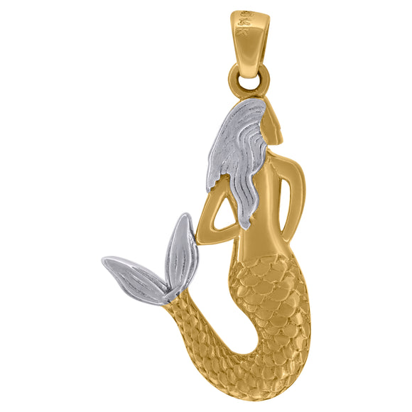 14kt Two-tone Gold Womens Textured Mermaid Charm Goodluck Pendant