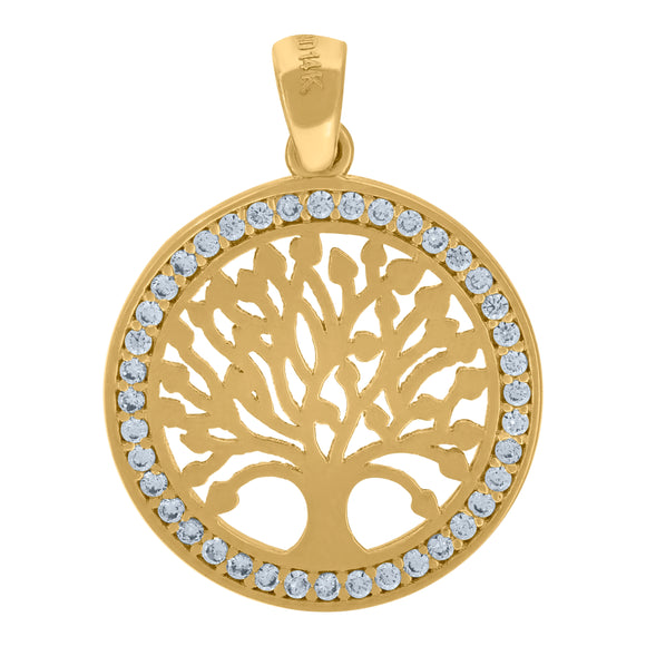 14kt Yellow Gold Womens Cubic Zirconia Tree Of Life Charm Goodluck Pendant