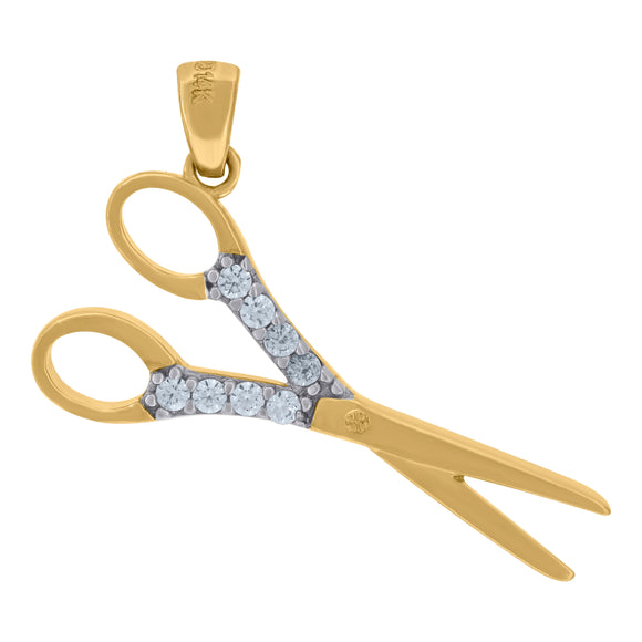 14kt Two-tone Gold Womens Cubic Zirconia Scissor Charm Pendant