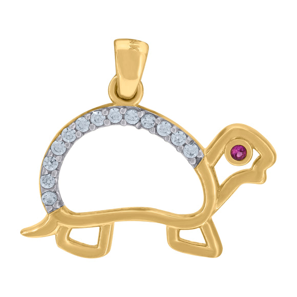 14kt Two-tone Gold Womens Garnet Cubic Zirconia Turtle Charm Pendant