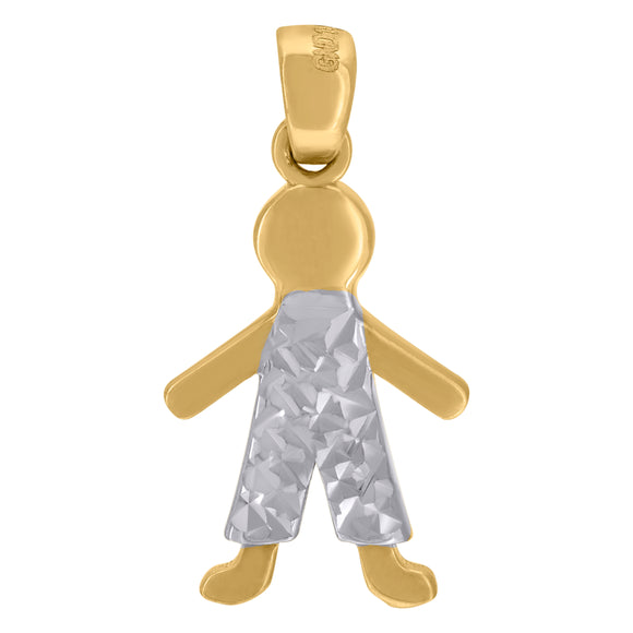 14kt Two-tone Gold Baby Diamond-cut Polished Finish Boy Charm Baby Pendant