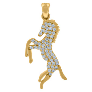 14kt Yellow Gold Unisex Cubic Zirconia Horse Animal Charm Pendant