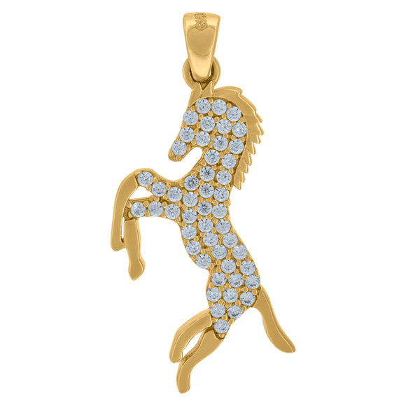 14kt Yellow Gold Unisex Cubic Zirconia Horse Animal Charm Pendant