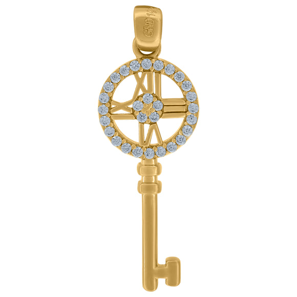 14kt Yellow Gold Womens Cubic Zirconia Key Charm Pendant