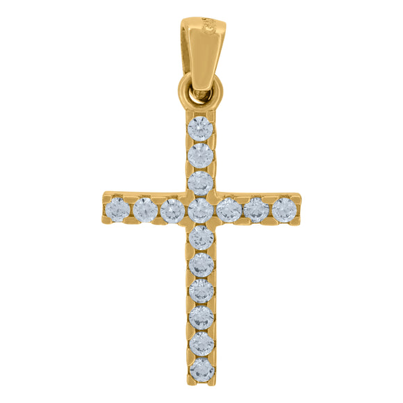 14kt Yellow Gold Unisex Cubic Zirconia Cross Religious Charm Pendant