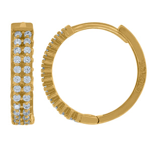 14kt Yellow Gold Womens Cubic Zirconia Double Row Huggie Hoop Earrings