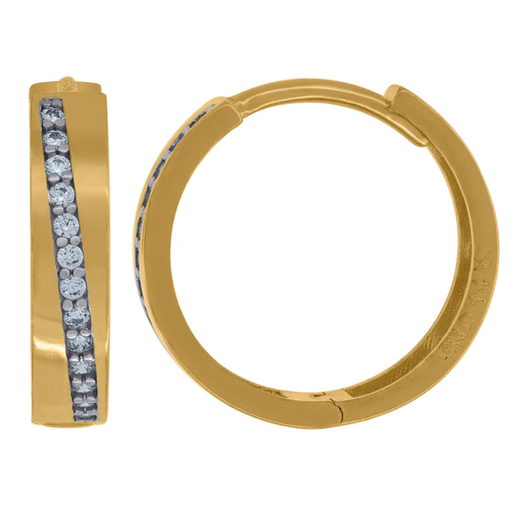 14kt Two-tone Gold Womens Cubic Zirconia Single Row Huggie Hoop Earrings