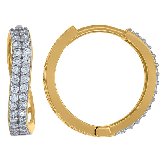 14kt Two-tone Gold Womens Cubic Zirconia Twisted Huggie Hoop Earrings