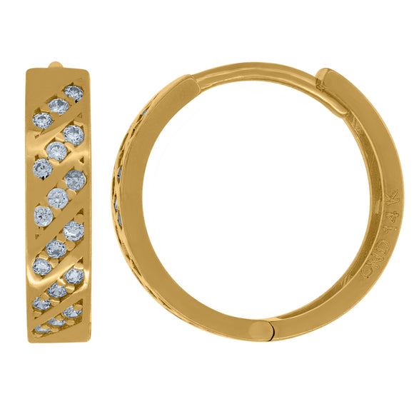 14kt Yellow Gold Womens Cubic Zirconia Huggie Hoop Earrings