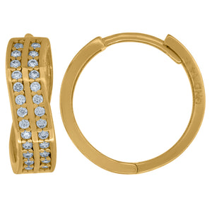 14kt Yellow Gold Womens Cubic Zirconia Twisted Huggie Hoop Earrings