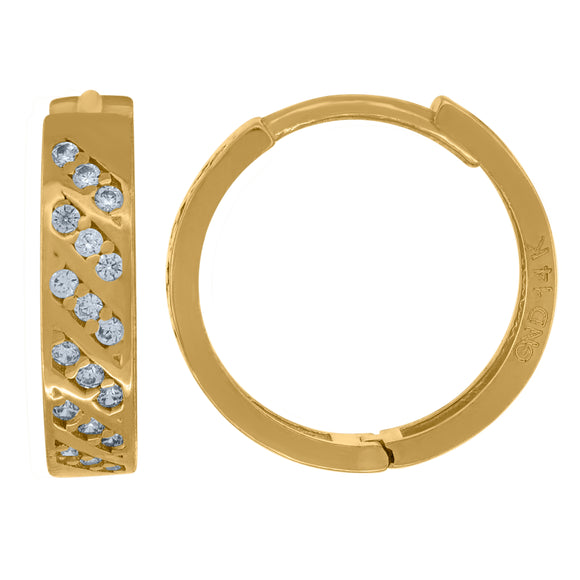 14kt Yellow Gold Womens Cubic Zirconia Huggie Hoop Earrings