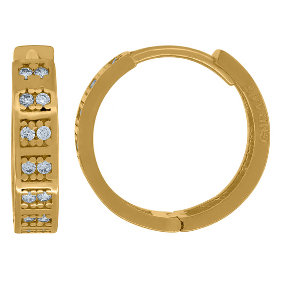 14kt Yellow Gold Womens Cubic Zirconia Huggie Hoop Earrings