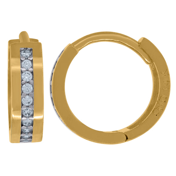 14kt Two-tone Gold Womens Cubic Zirconia Single Row Huggie Hoop Earrings