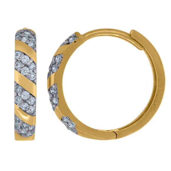 14kt Two-tone Gold Womens Cubic Zirconia Huggie Hoop Earrings