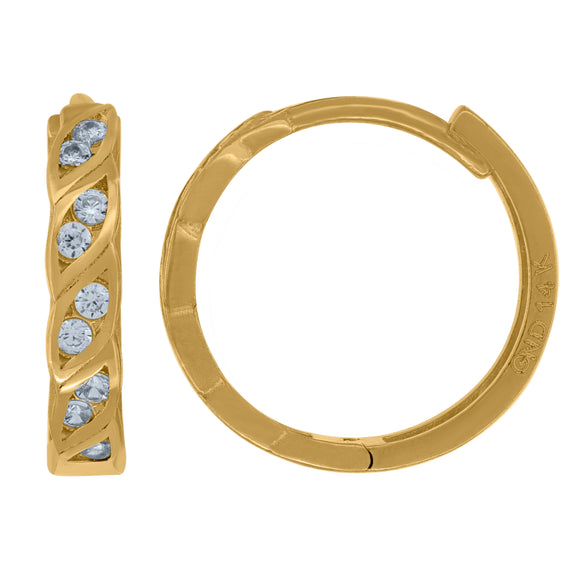 14kt Yellow Gold Womens Cubic Zirconia Huggie Hoop Earrings