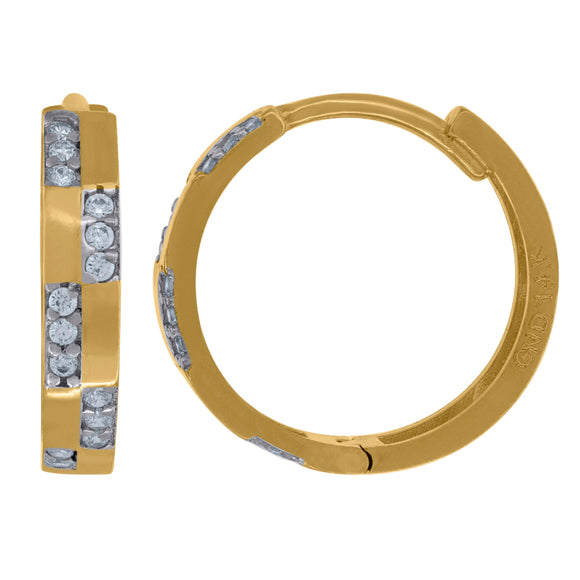 14kt Two-tone Gold Womens Cubic Zirconia Huggie Hoop Earrings