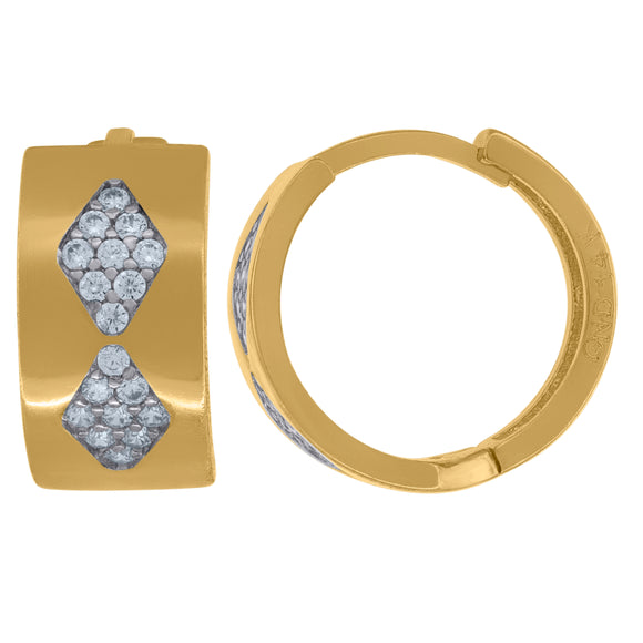 14kt Two-tone Gold Womens Cubic Zirconia Kite Pattern Huggie Hoop Earrings