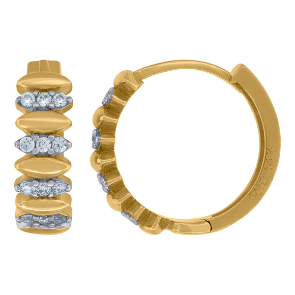 14kt Two-tone Gold Womens Cubic Zirconia Marquise Pattern Huggie Hoop Earrings