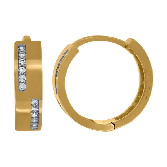 14kt Two-tone Gold Womens Cubic Zirconia Polished Finish Huggie Hoop Earrings