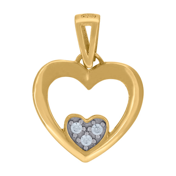 14kt Two-tone Gold Womens Cubic Zirconia Double Open Heart Charm Pendant