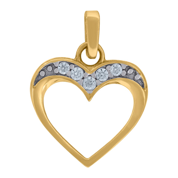 14kt Two-tone Gold Womens Cubic Zirconia Open Heart Charm Pendant