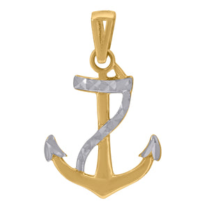14kt Two-tone Gold Womens Diamond-cut Polished Finish Anchor Charm Pendant