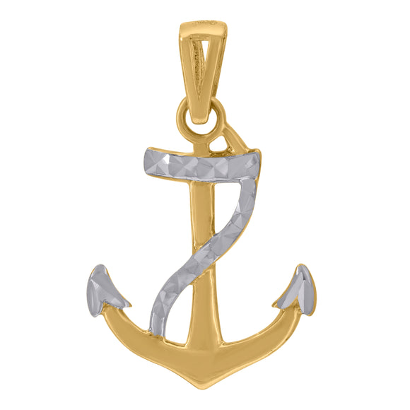 14kt Two-tone Gold Womens Diamond-cut Polished Finish Anchor Charm Pendant
