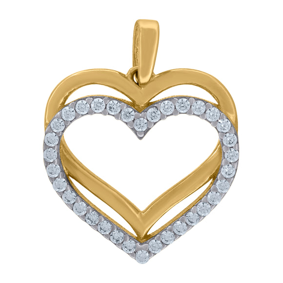 14kt Two-tone Gold Womens Cubic Zirconia Double Open Heart Charm Pendant