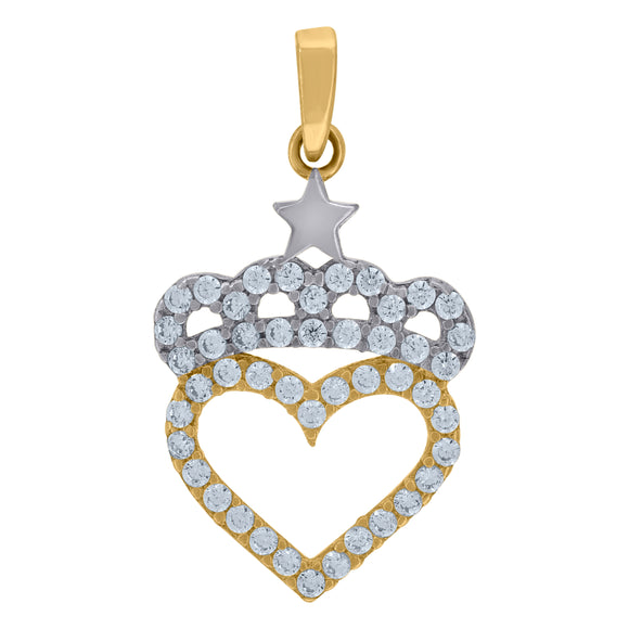 14kt Two-tone Gold Womens Cubic Zirconia Crown Heart Charm Pendant