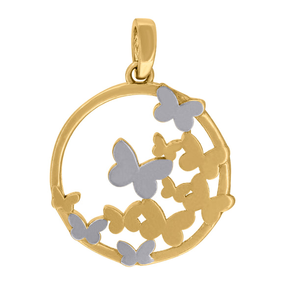 14kt Two-tone Gold Womens Polished Finish Butterflies Charm Pendant
