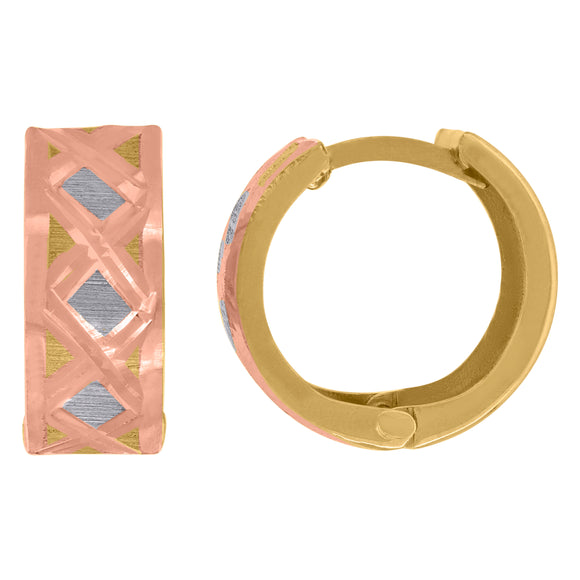14kt Tri-color Gold Womens Diamond-cut Huggie Hoop Earrings