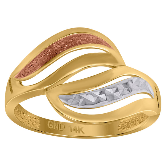 14kt Tri-color Gold Womens Diamond-cut Textured Abstract Engagement Ring
