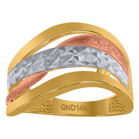 14kt Tri-color Gold Womens Diamond-cut Textured Abstract Engagement Ring