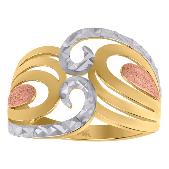 14kt Tri-color Gold Womens Diamond-cut Textured Abstract Engagement Ring